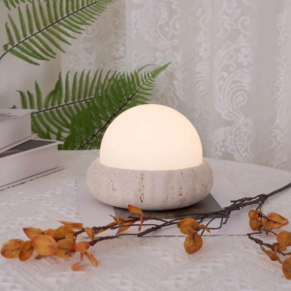 Travertin Kugel Tischlampe