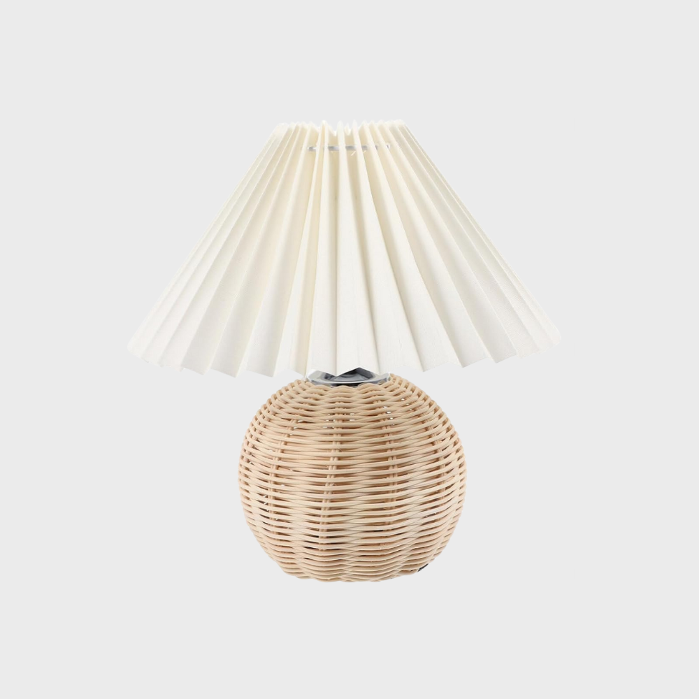 Moderne Tischlampe aus Rattan und Stoff