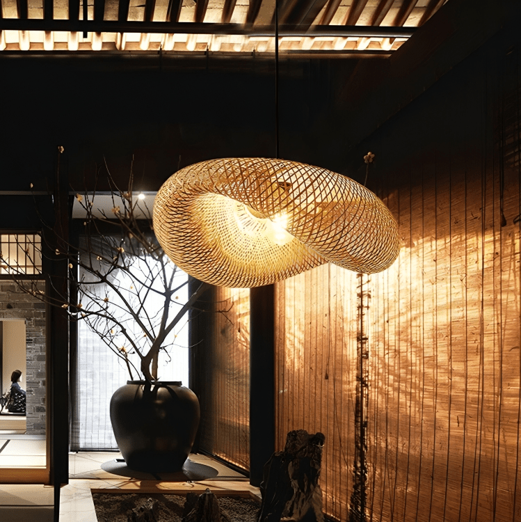 Japanische Wabi Sabi Rattan Pendelleuchte