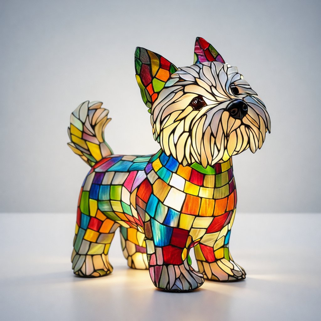 Buntglas Hund Tischlampe LED Nachtlicht Back