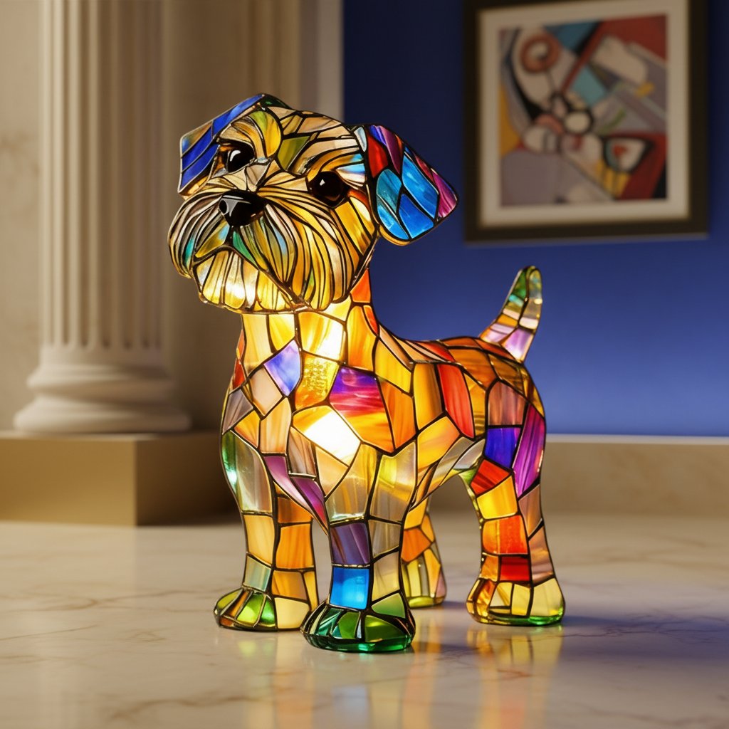 Buntglas Hund Tischlampe LED Nachtlicht Close Up