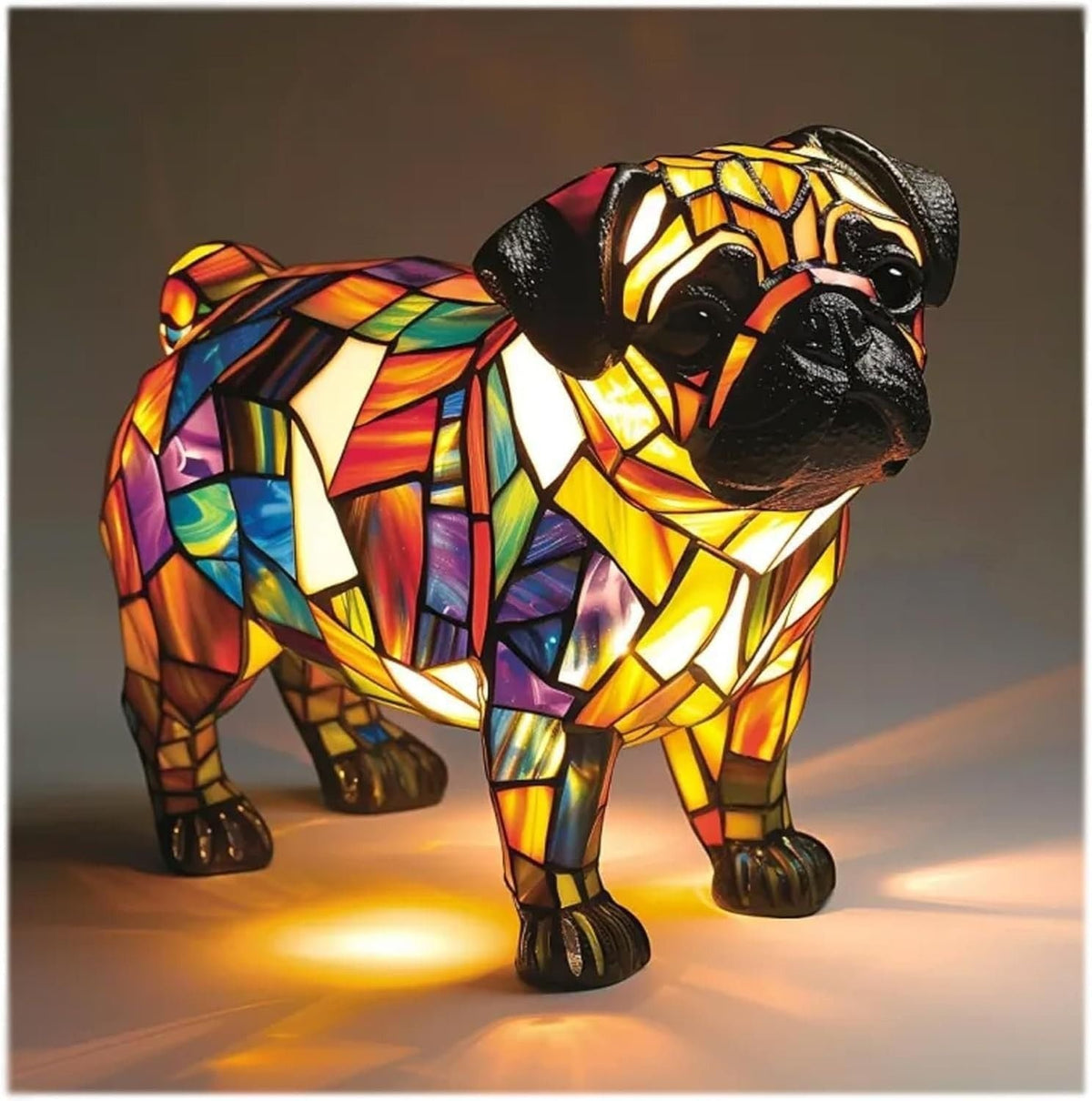 Buntglas Hund Tischlampe LED Nachtlicht Full