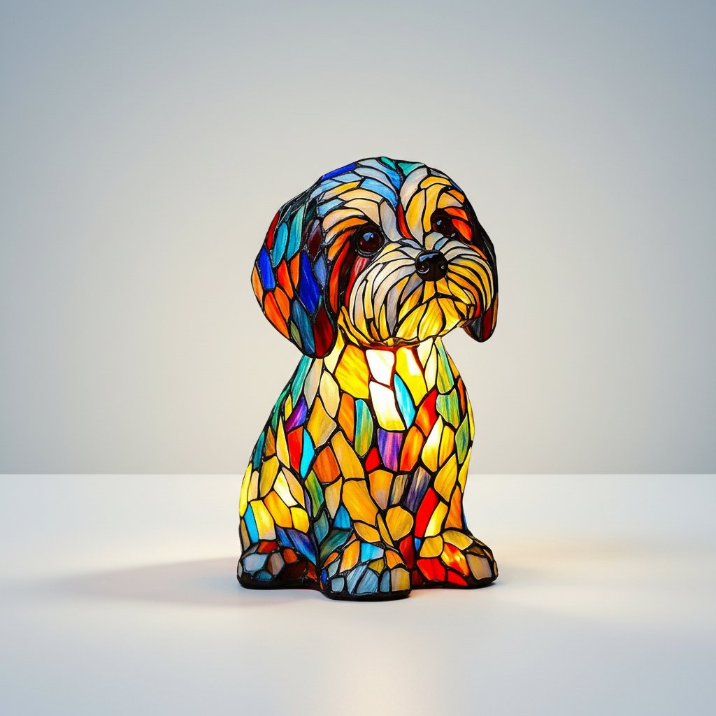 Buntglas Hund Tischlampe LED Nachtlicht Hero