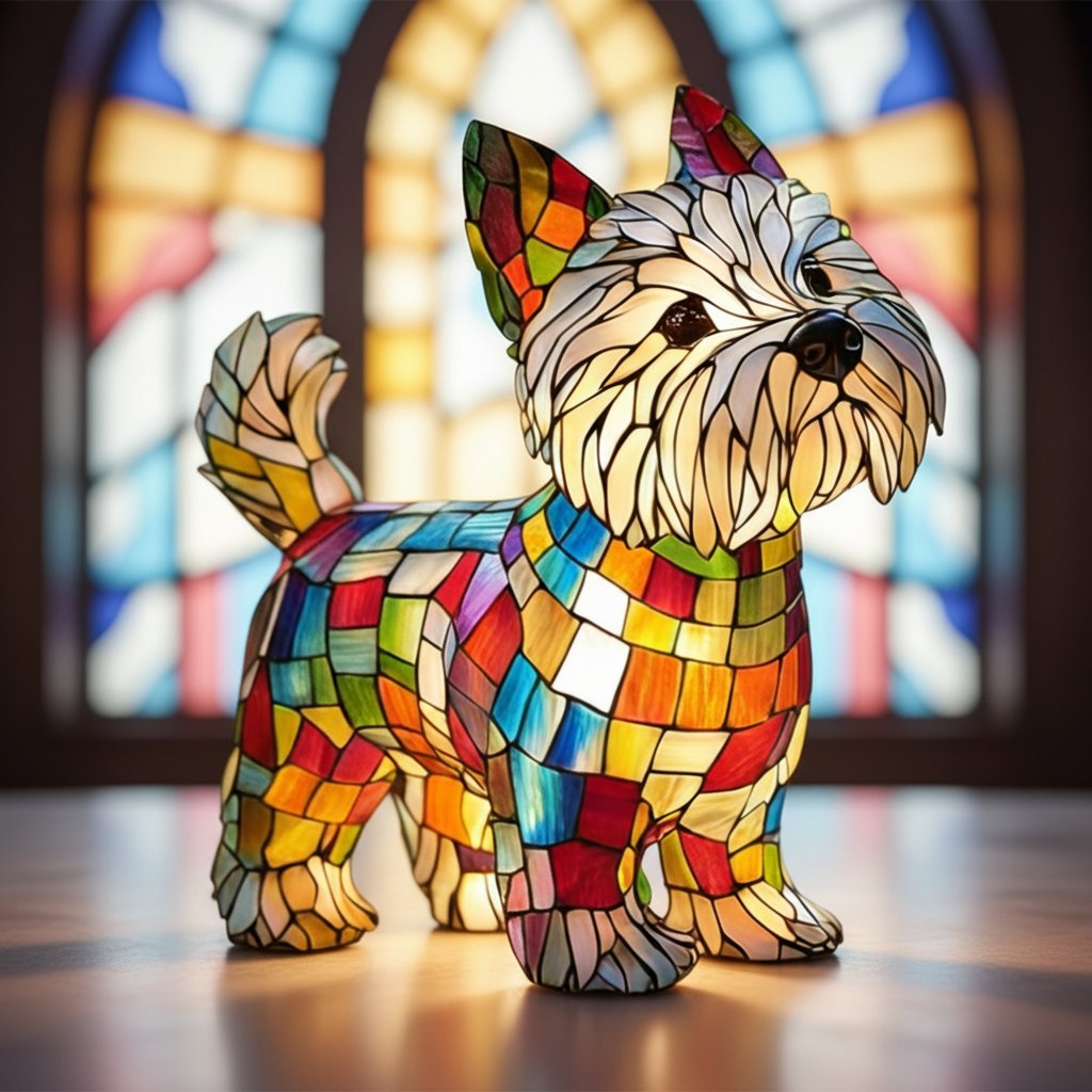 Buntglas Hund Tischlampe LED Nachtlicht Side