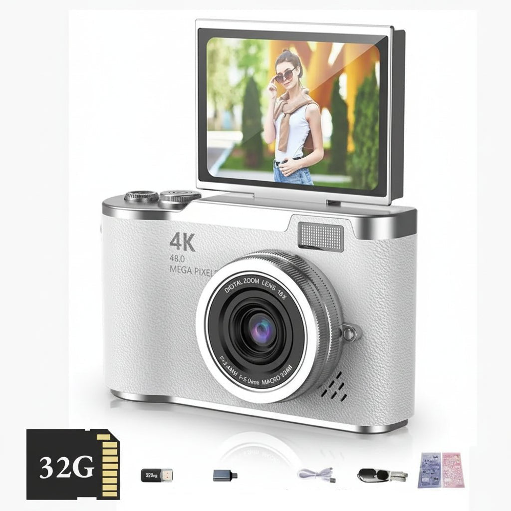 Digitalkamera 4K 48MP mit Klappbildschirm und 8X Zoom Close Up