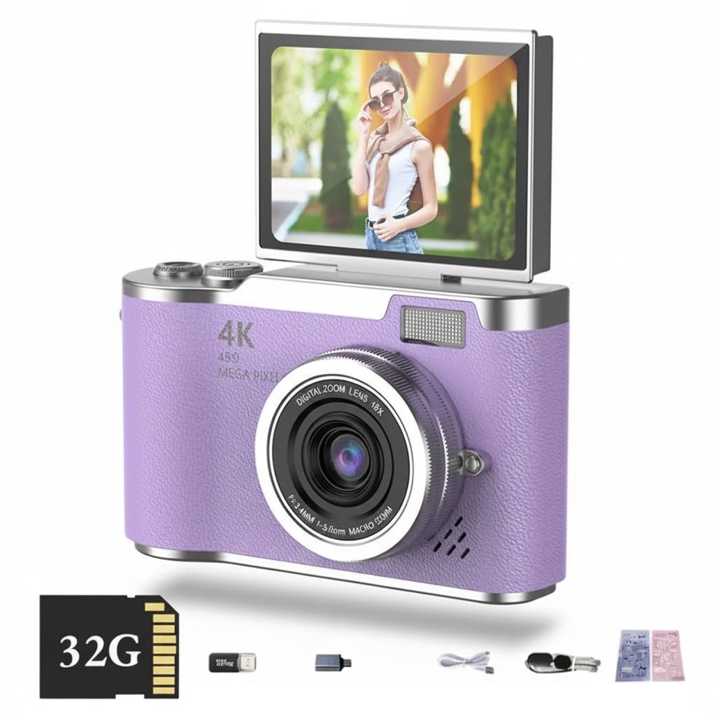 Digitalkamera 4K 48MP mit Klappbildschirm und 8X Zoom Side