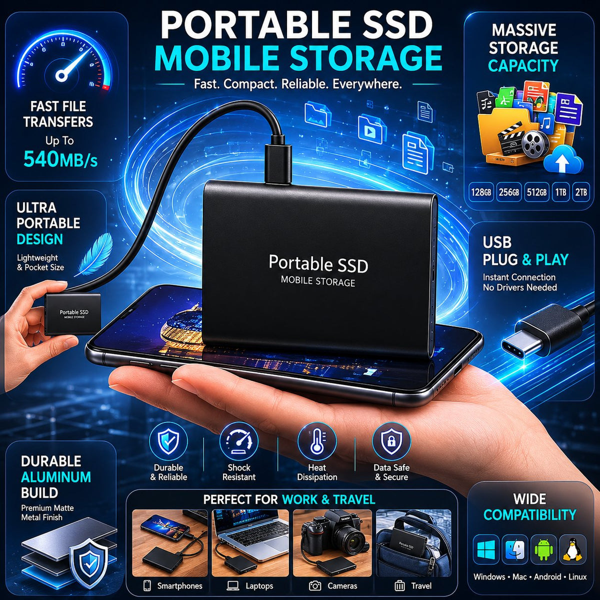 Externe SSD Portable SSD USB Mobiler Speicher Slim Back
