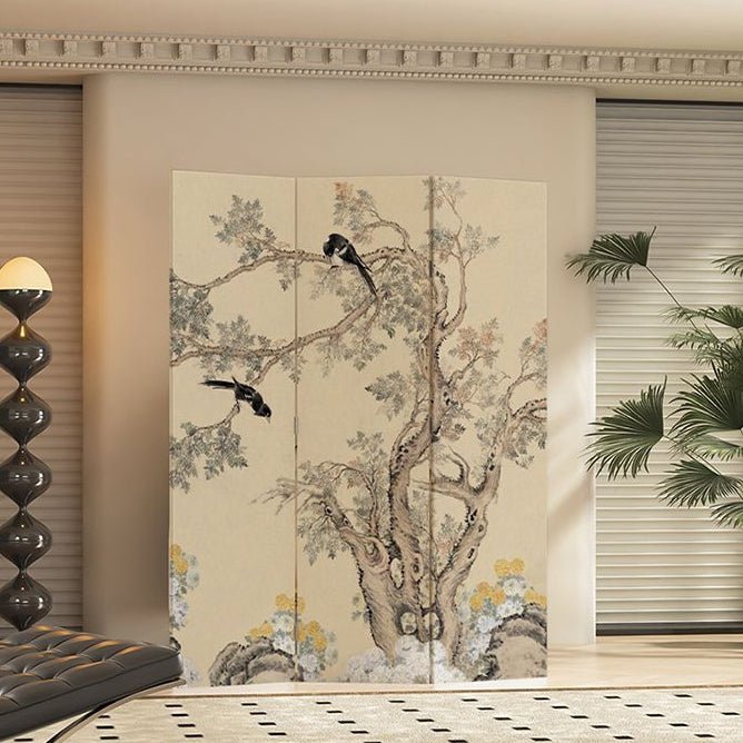 Französischer Holz Paravent Raumteiler mit Blumenmotiv Angle