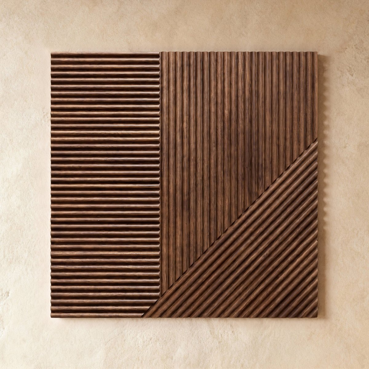 Geometrisches Holz Wandpaneel mit Rillenstruktur Detail