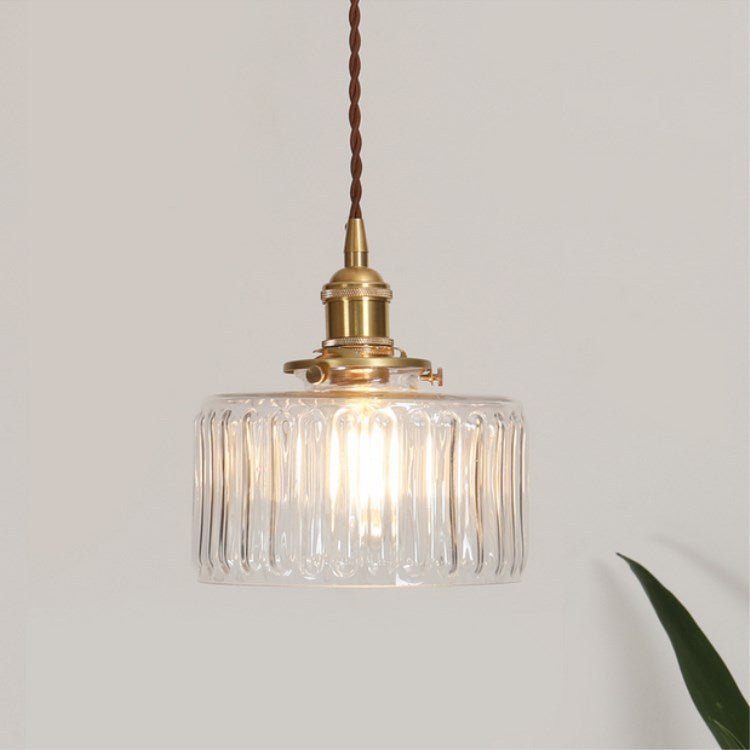 Japanische Messing Glas Pendelleuchte Rund Front