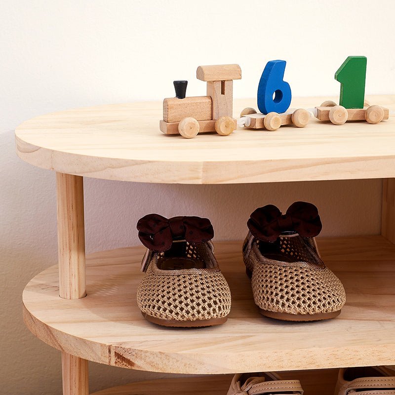 Japanisches Kinder Schuhregal aus Holz Zweilagig Back