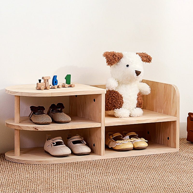 Japanisches Kinder Schuhregal aus Holz Zweilagig Detail