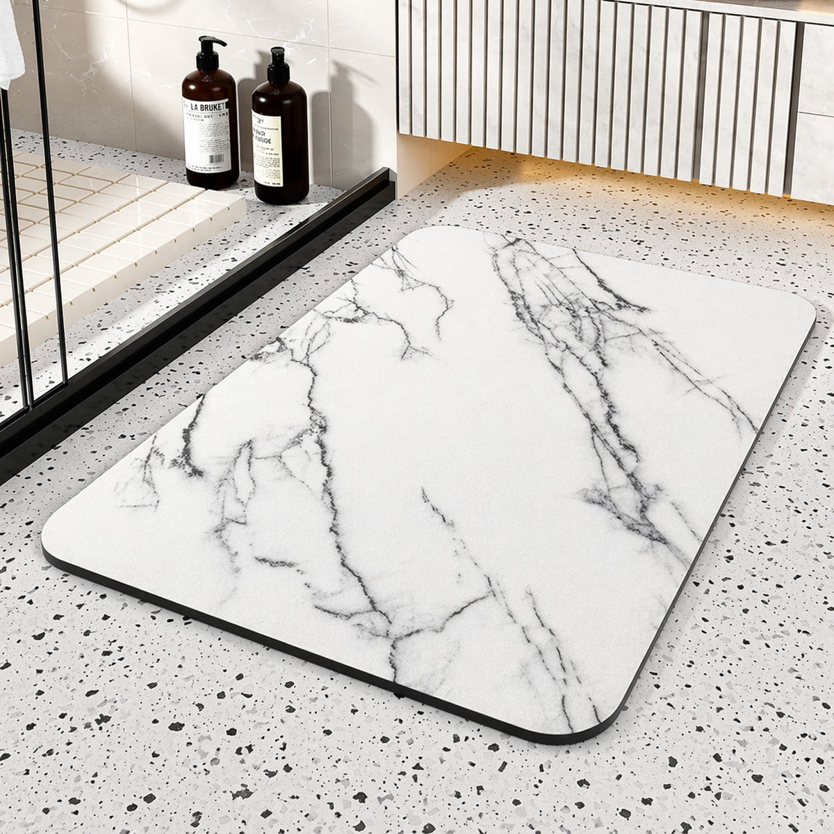 Kieselgur Badematte Schnelltrocknend Rutschfest im Marmor Design Back