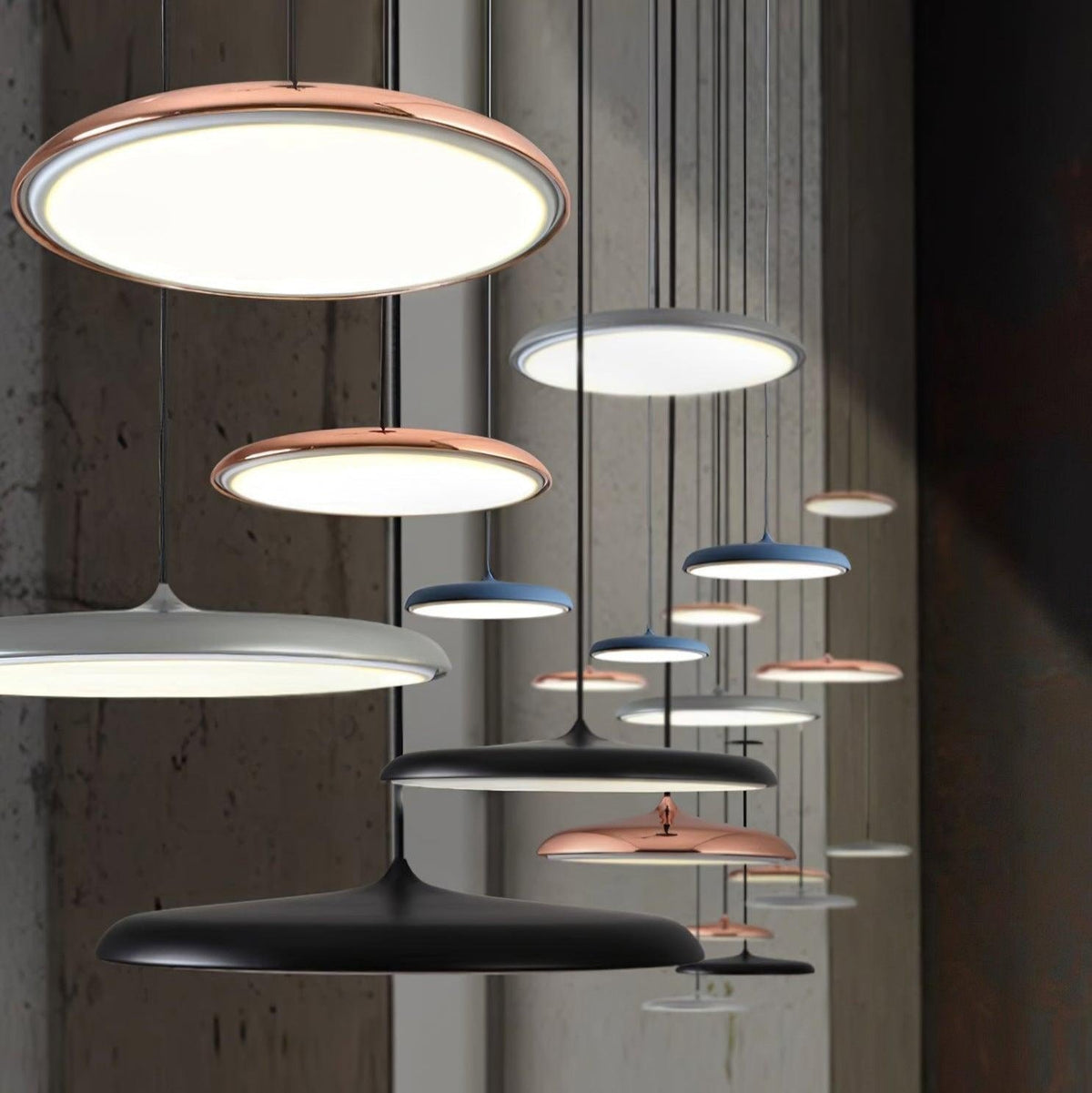 Minimalistische Hängeleuchte im Macaron Stil Scheibenförmig View 16