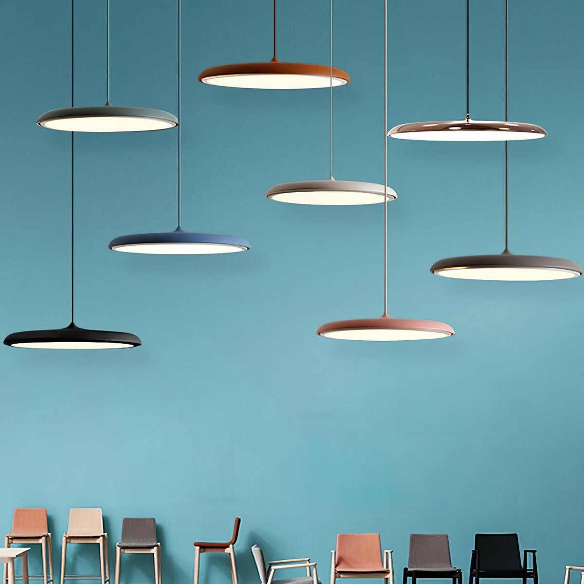 Minimalistische Hängeleuchte im Macaron Stil Scheibenförmig View 18