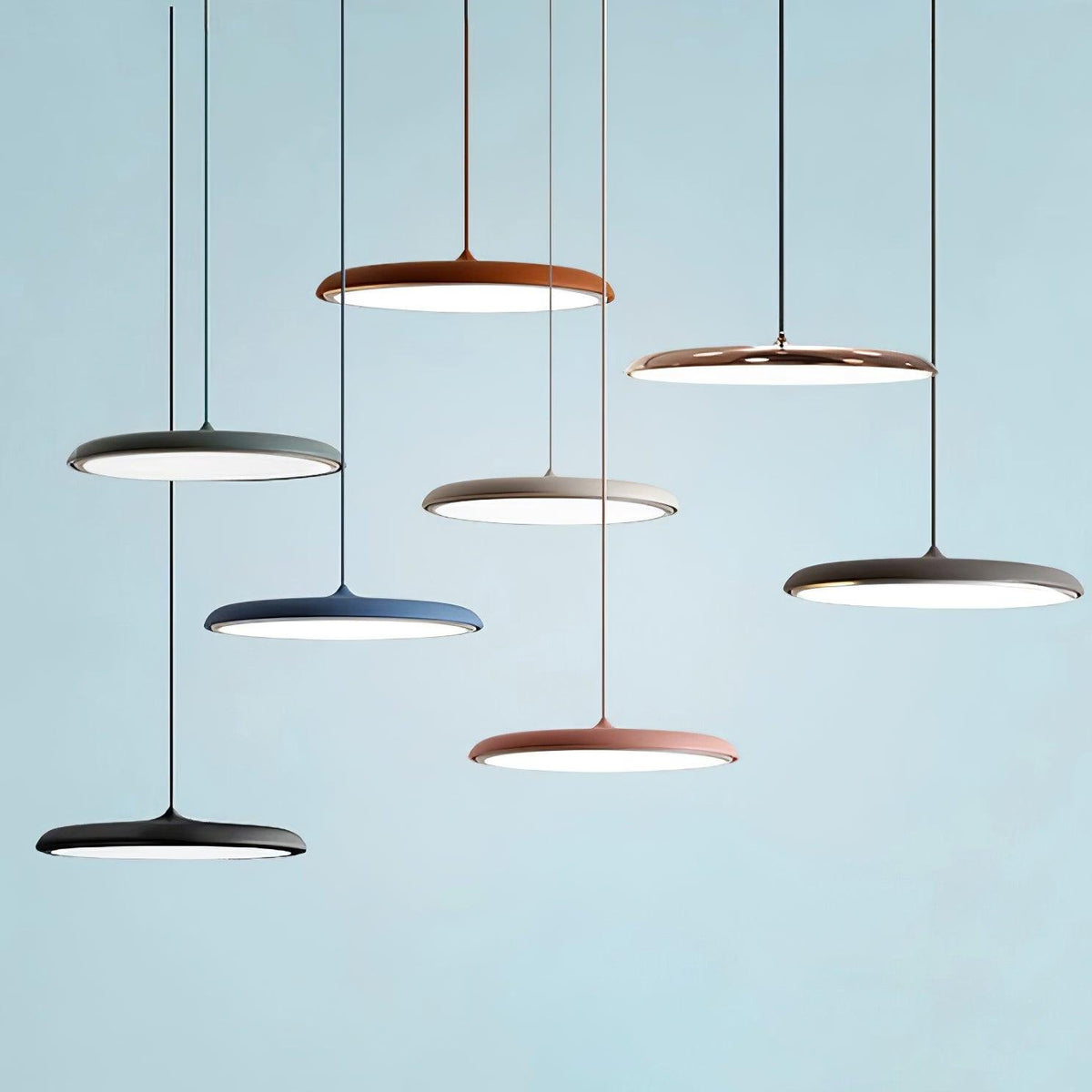 Minimalistische Hängeleuchte im Macaron Stil Scheibenförmig View 20