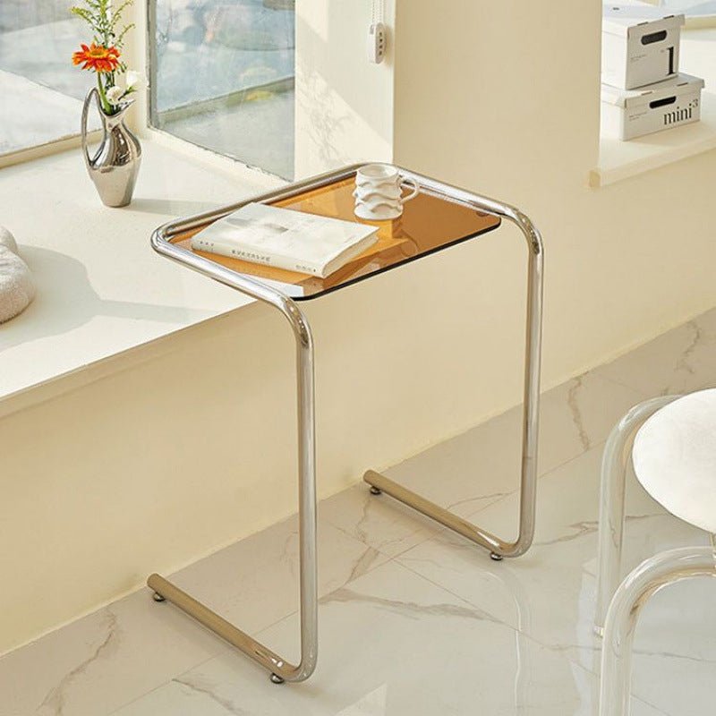 Minimalistischer Glas Beistelltisch aus Metall Rechteckig Alternate