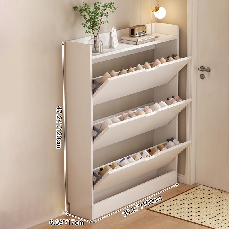 Minimalistischer Holz Schuhschrank Schmal mit Kipptür Angle