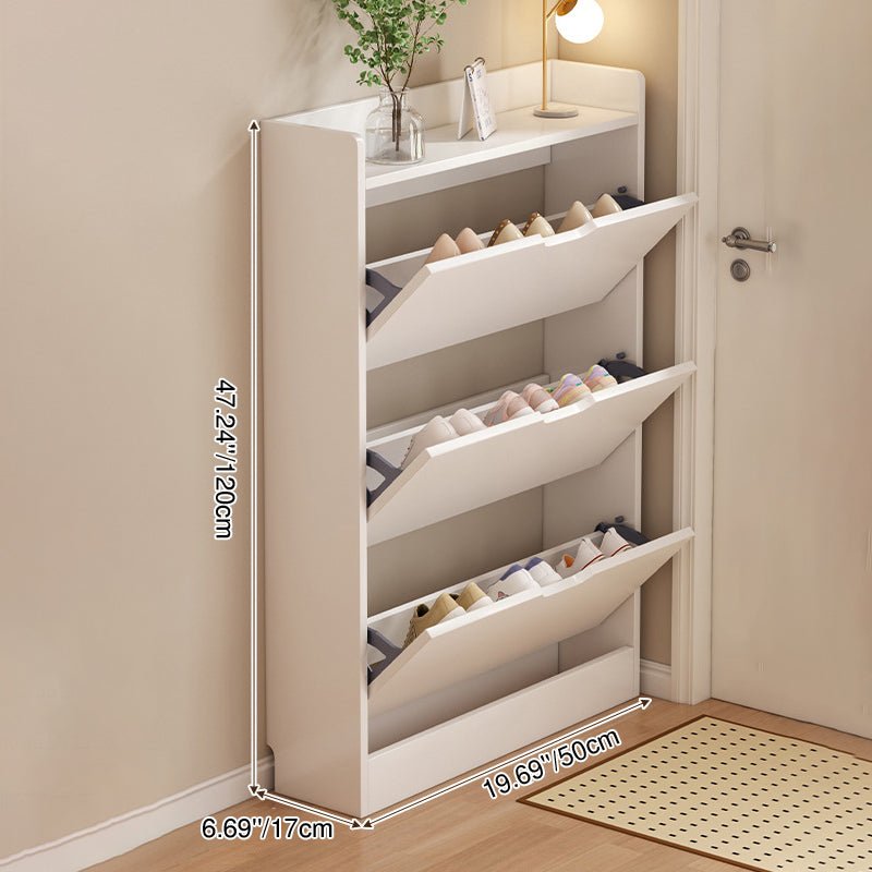 Minimalistischer Holz Schuhschrank Schmal mit Kipptür Close Up