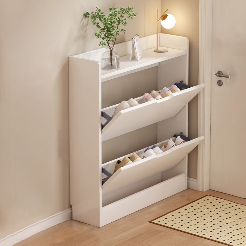 Minimalistischer Holz Schuhschrank Schmal mit Kipptür Side