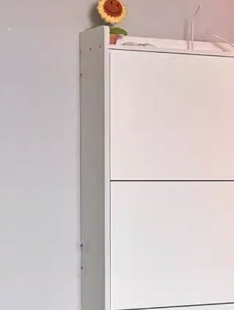 Minimalistischer Holz Schuhschrank Schmal mit Kipptür View 13