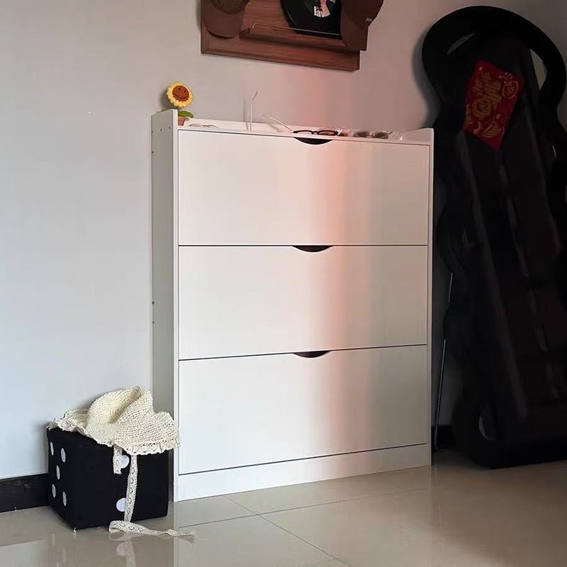 Minimalistischer Holz Schuhschrank Schmal mit Kipptür View 14