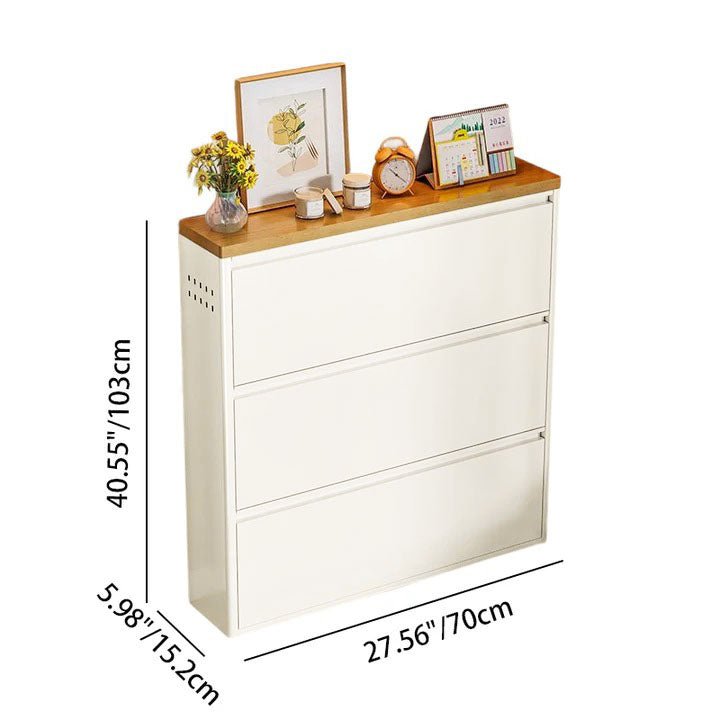 Minimalistischer Stahl Schuhschrank Schmaler Kippschrank Close Up