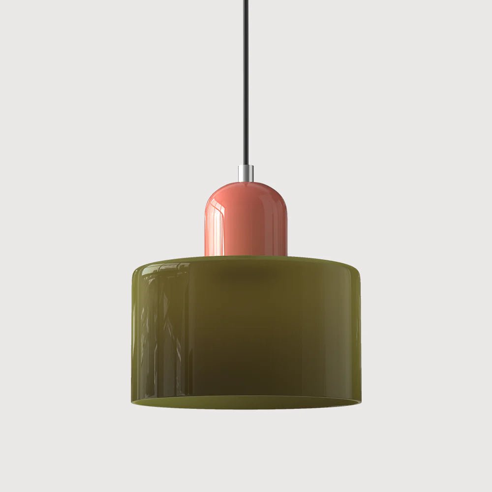 Moderne Glas Pendelleuchte im Bauhaus Stil Buntglas Close Up