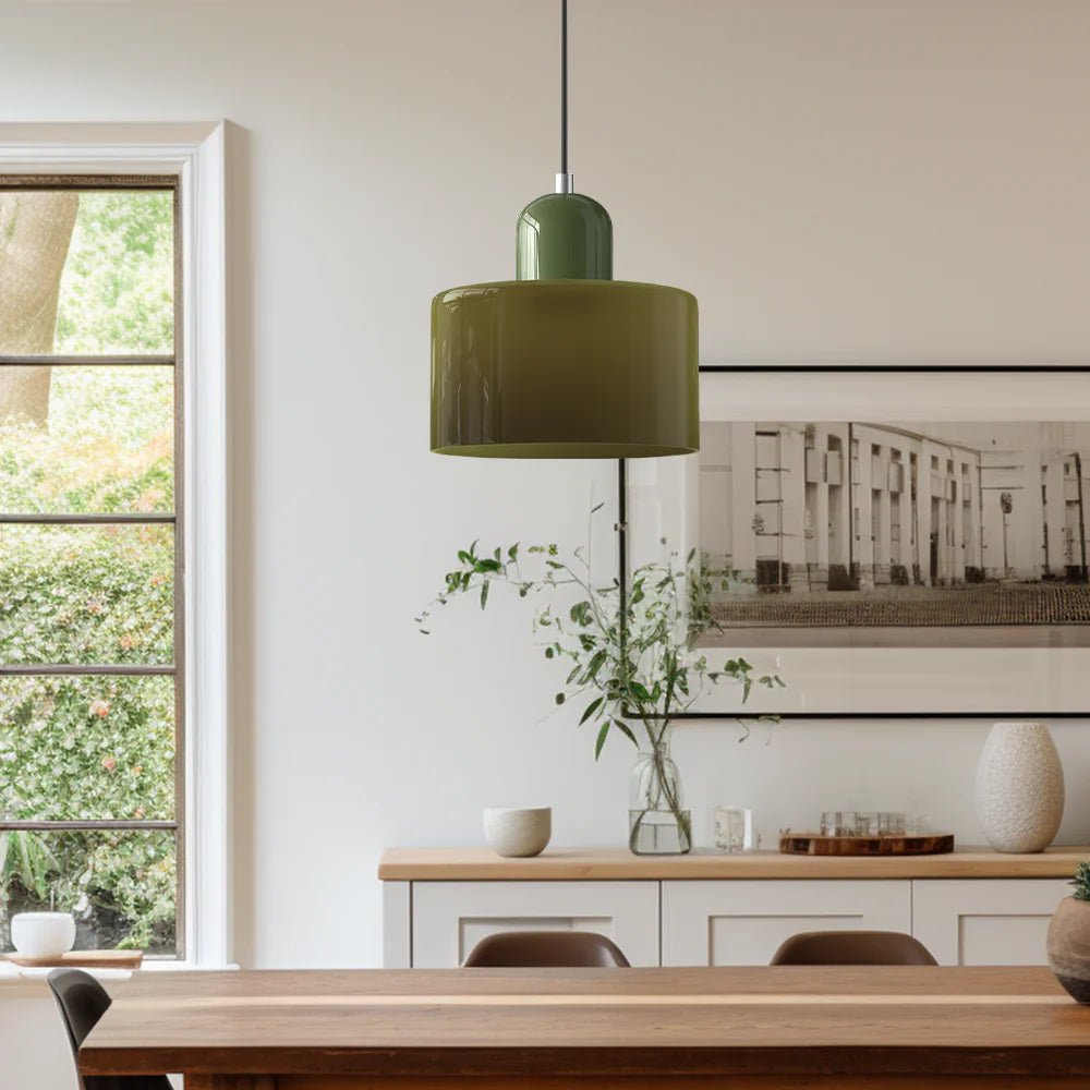 Moderne Glas Pendelleuchte im Bauhaus Stil Buntglas Side
