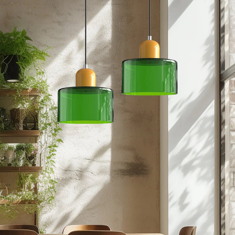 Moderne Glas Pendelleuchte im Bauhaus Stil Buntglas View 50