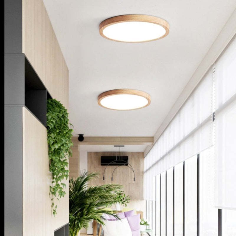 Moderne Holz Deckenleuchte Rund LED Alternate