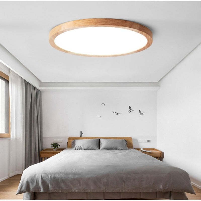 Moderne Holz Deckenleuchte Rund LED Back