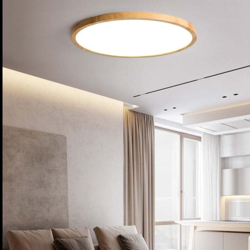 Moderne Holz Deckenleuchte Rund LED Close Up