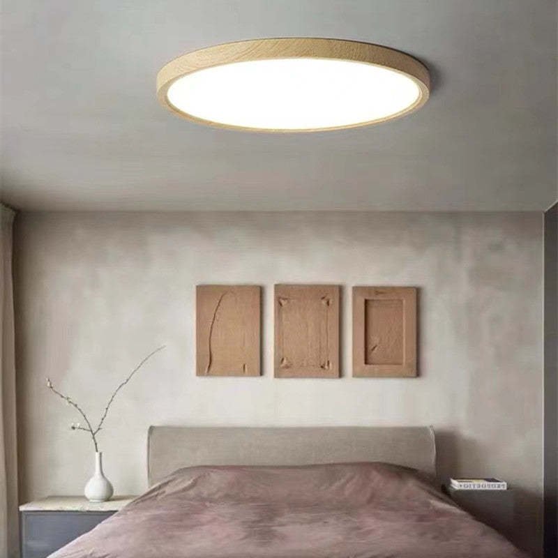 Moderne Holz Deckenleuchte Rund LED Front