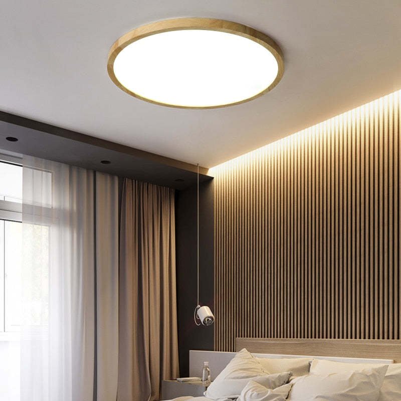 Moderne Holz Deckenleuchte Rund LED Lifestyle