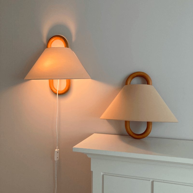 Moderne Holz Wandleuchte Halbrund mit Stoffschirm Hero