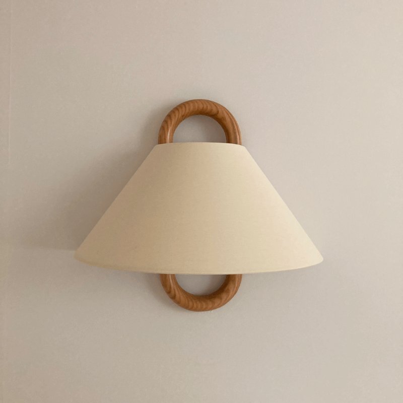 Moderne Holz Wandleuchte Halbrund mit Stoffschirm View 22