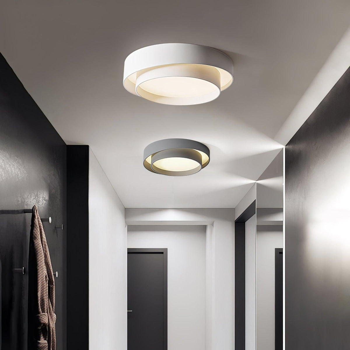 Moderne LED Deckenleuchte mit Doppelring Zylindrisch Back
