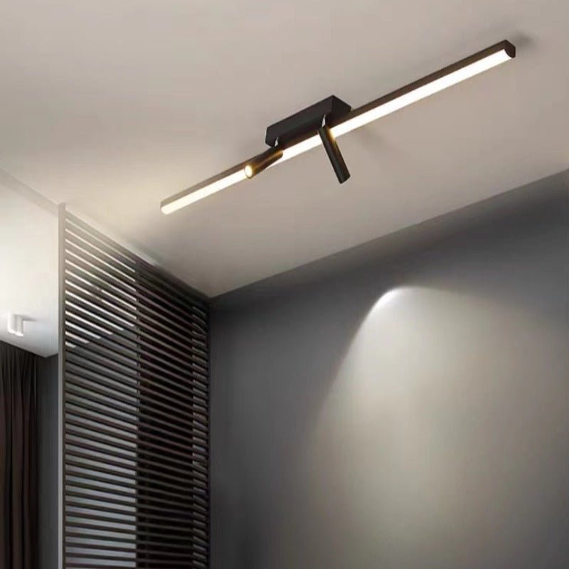 Moderne LED Deckenleuchte Schwarz Linear mit Spots Detail