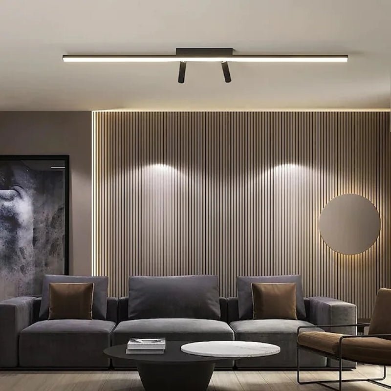 Moderne LED Deckenleuchte Schwarz Linear mit Spots Front