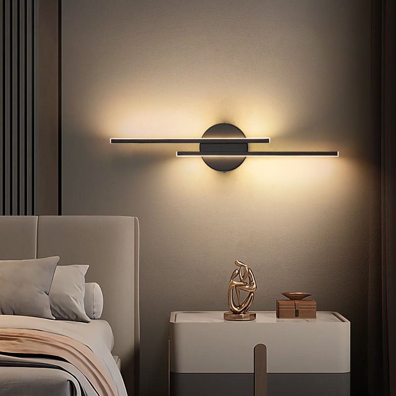 Moderne LED Wandleuchte Schwarz Weiß Linear Close Up