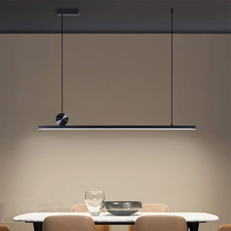 Moderne Metall Acryl Asymmetrische Hängeleuchte Linear Front