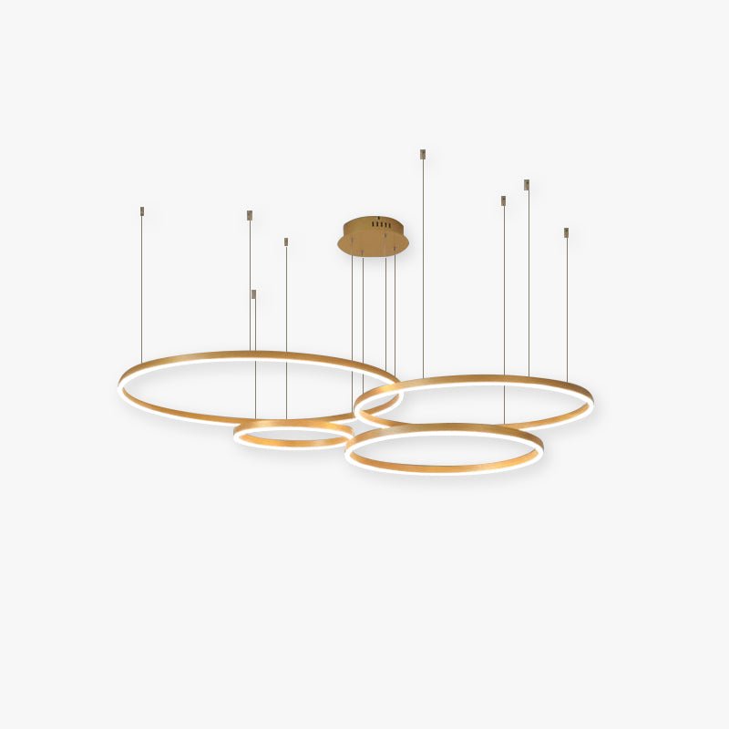 Moderne Metall Hängeleuchte mit Ringen in Schwarz Gold Hero