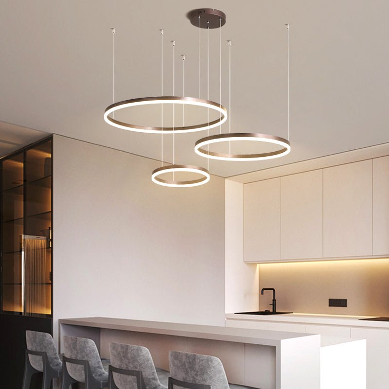Moderne Metall Hängeleuchte mit Ringen in Schwarz Gold View 12