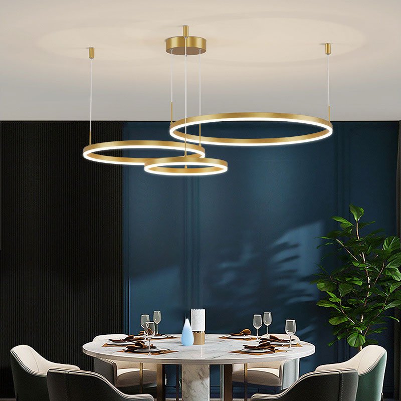 Moderne Metall Hängeleuchte mit Ringen in Schwarz Gold View 14