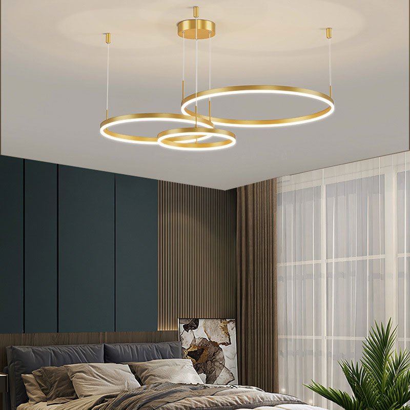 Moderne Metall Hängeleuchte mit Ringen in Schwarz Gold View 16