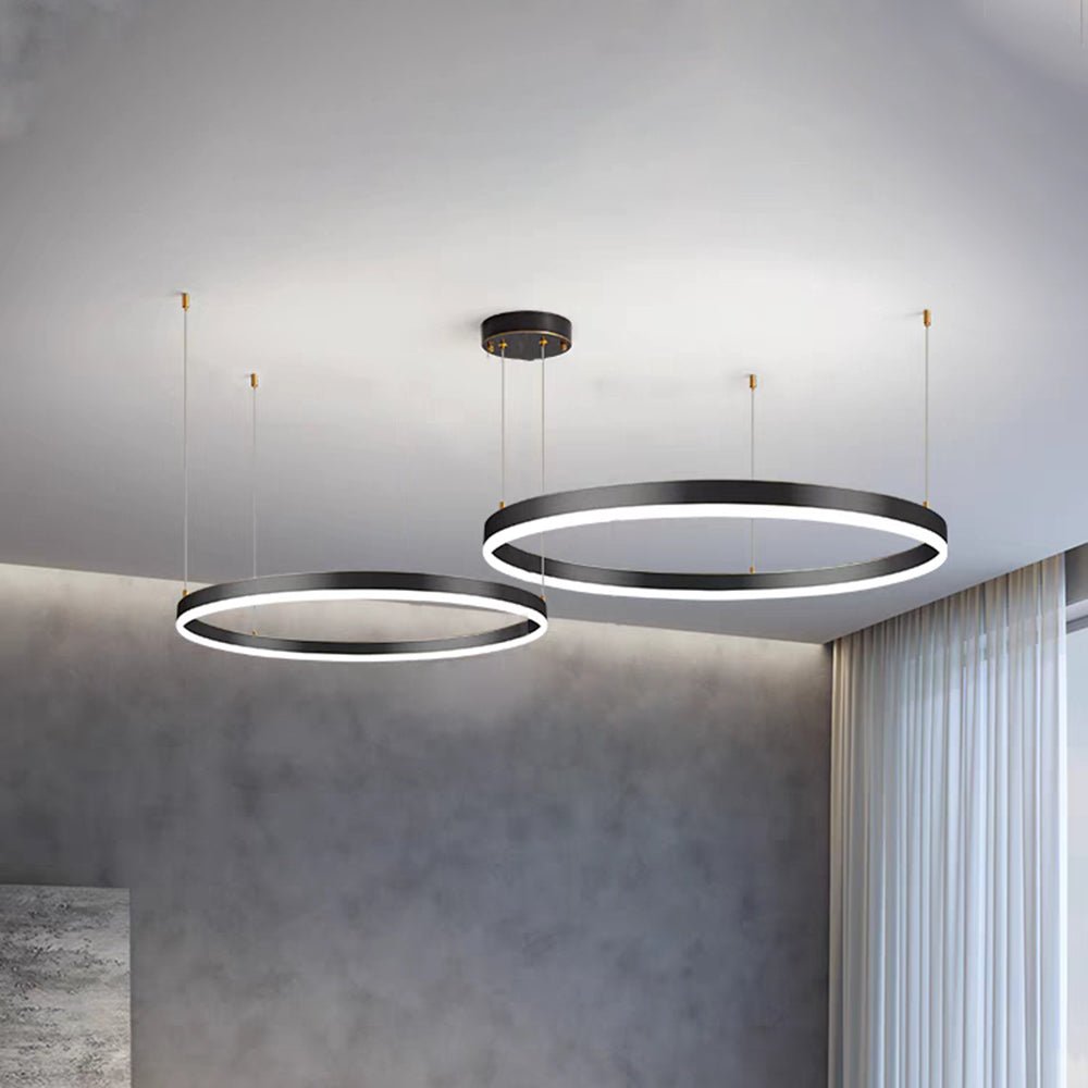 Moderne Metall Hängeleuchte mit Ringen in Schwarz Gold View 18