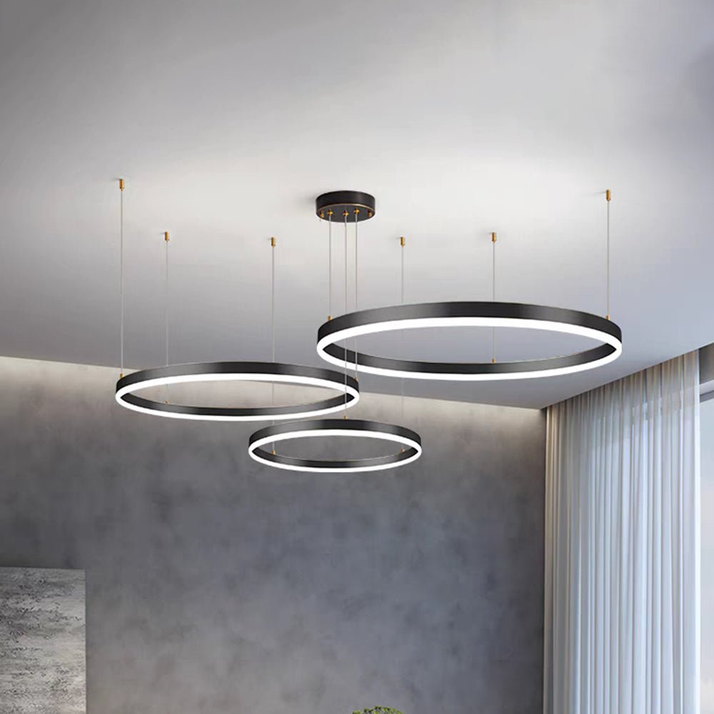Moderne Metall Hängeleuchte mit Ringen in Schwarz Gold View 19