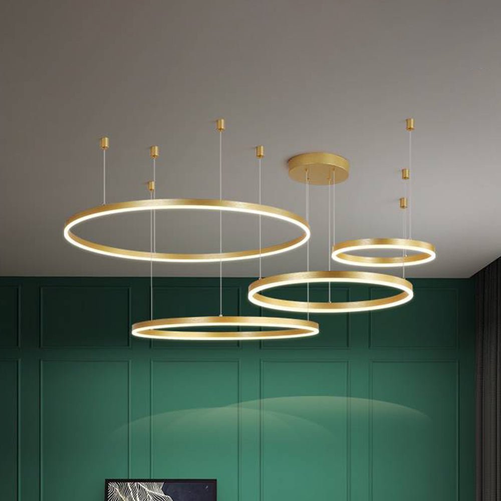 Moderne Metall Hängeleuchte mit Ringen in Schwarz Gold View 20