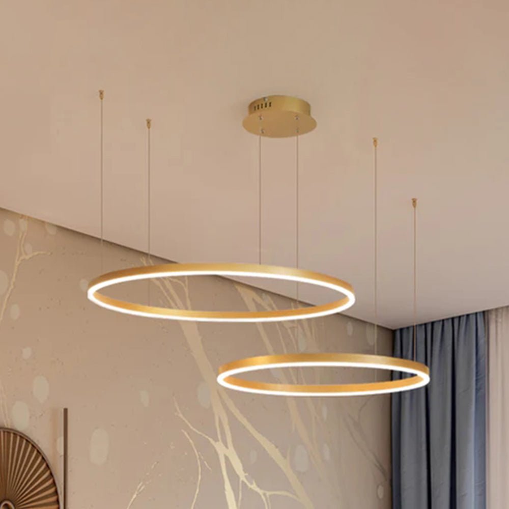 Moderne Metall Hängeleuchte mit Ringen in Schwarz Gold View 21